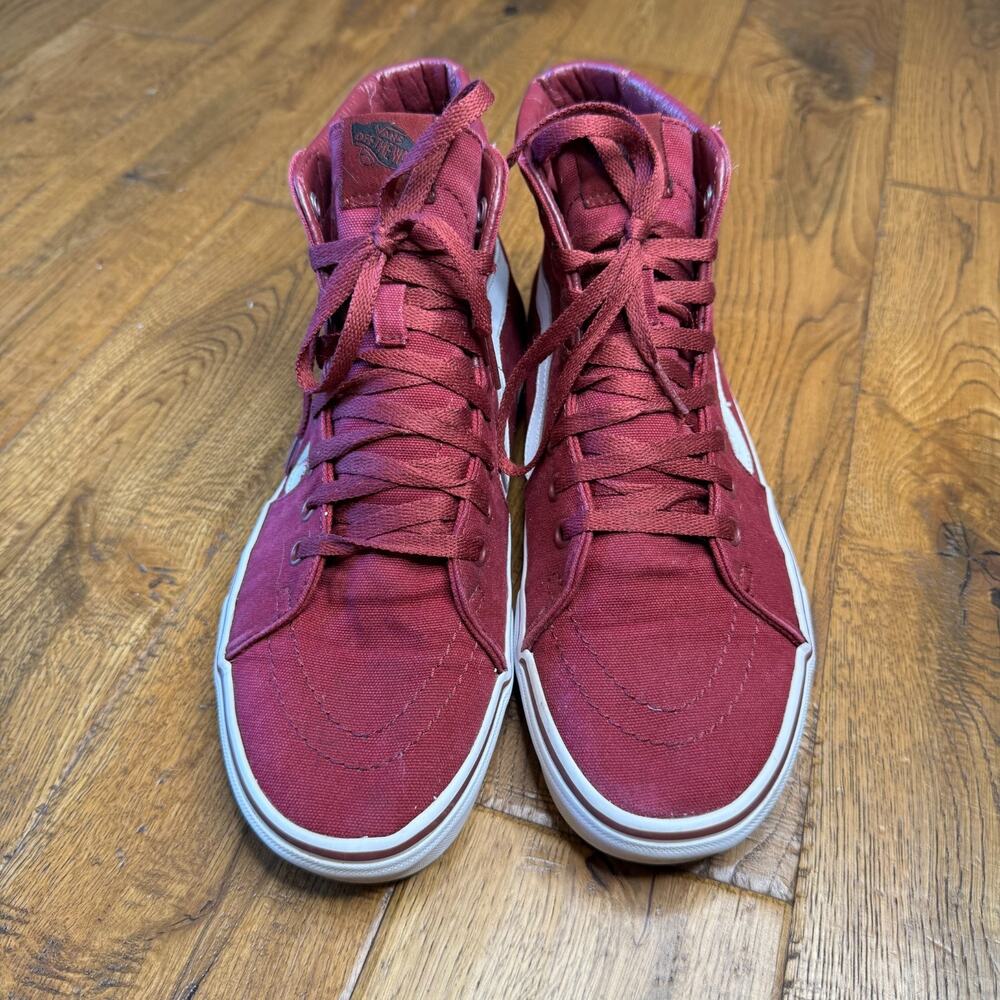 Vans Sk8-Hi High Top Sneakers Red Burgundy Skate Shoes Men's Sz 9.5 Womens 11 - Picture 3 of 7